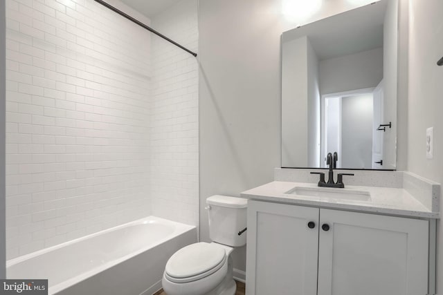 full bathroom with vanity,  shower combination, and toilet