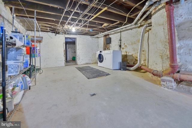 basement with washer and dryer