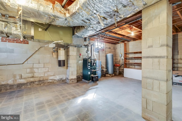 basement with water heater