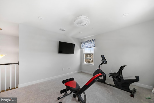 workout area with light carpet