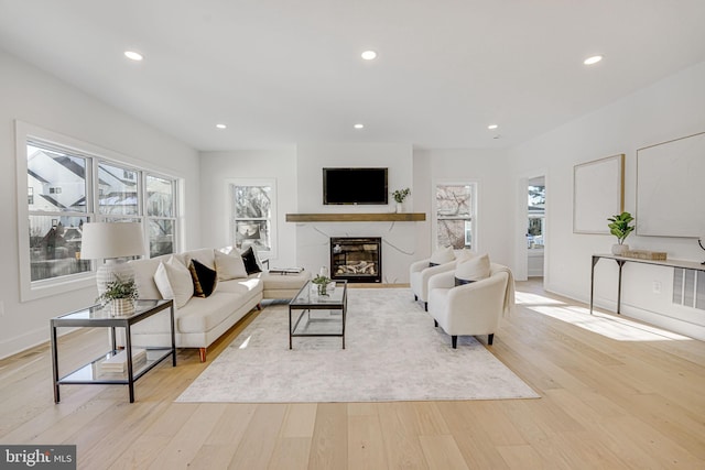 living room featuring light wood-type flooring