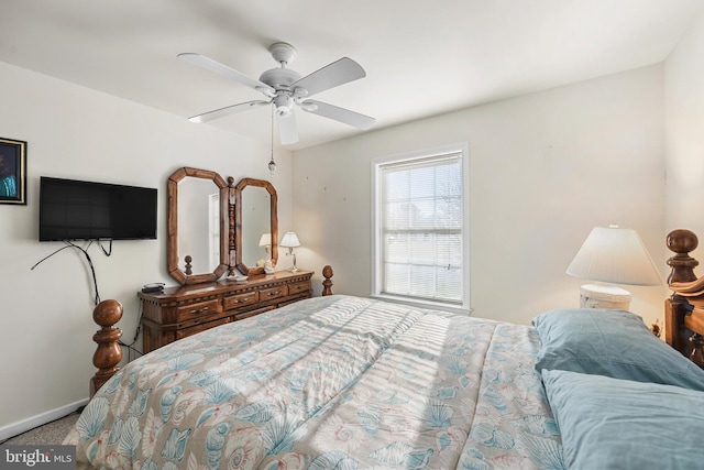 bedroom featuring carpet flooring and ceiling fan