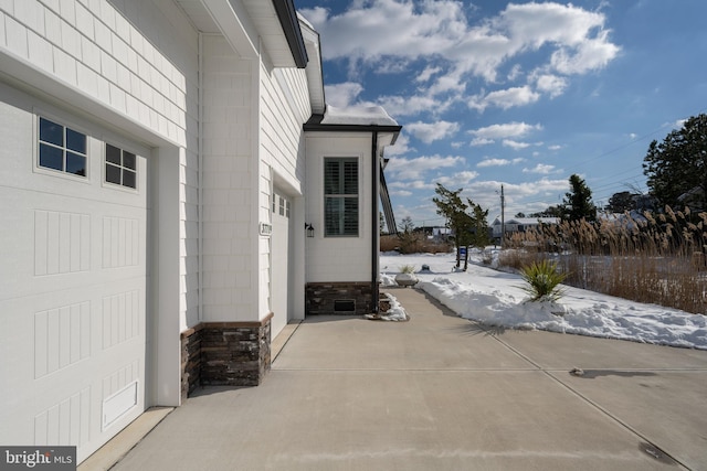 exterior space featuring a garage