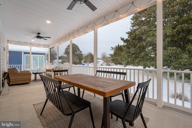 exterior space featuring ceiling fan and plenty of natural light