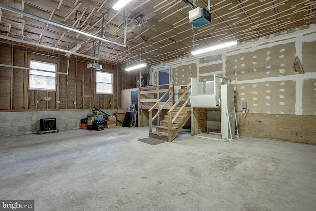 garage with a garage door opener