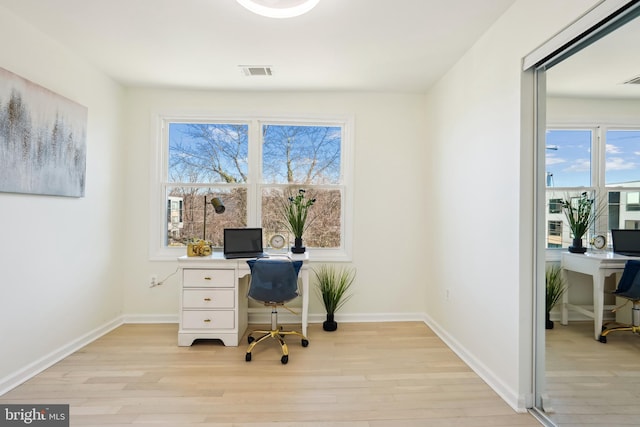 home office featuring light hardwood / wood-style flooring