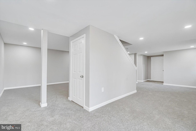 basement with light carpet