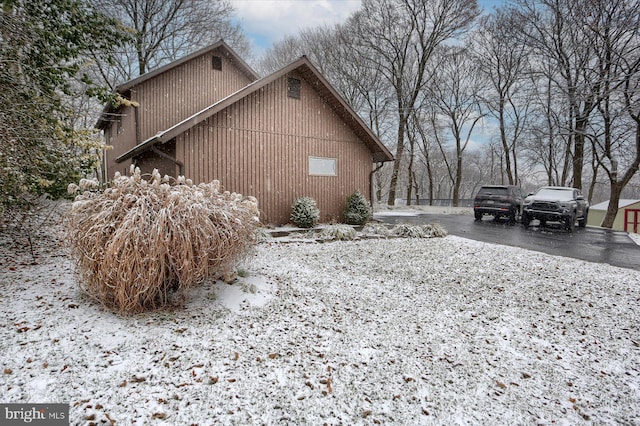 view of snow covered property