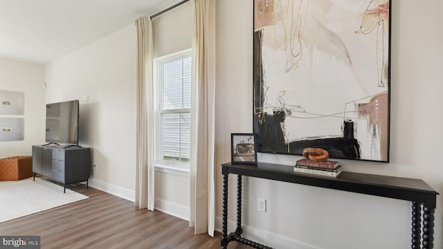 interior space with hardwood / wood-style floors