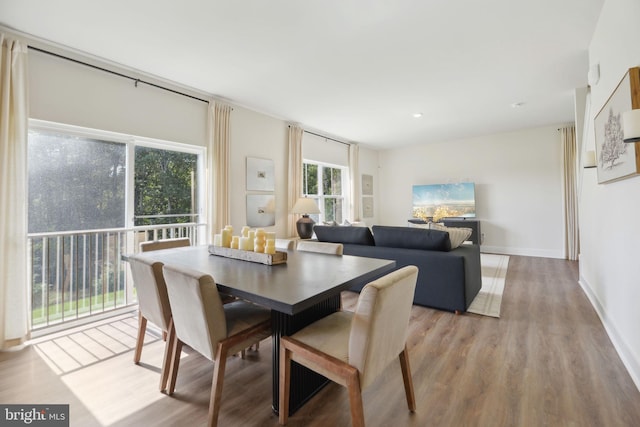 dining space with light hardwood / wood-style flooring