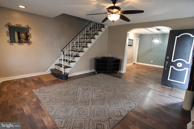 interior space with hardwood / wood-style floors and ceiling fan