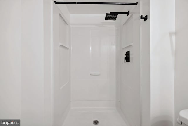 bathroom with a shower and toilet