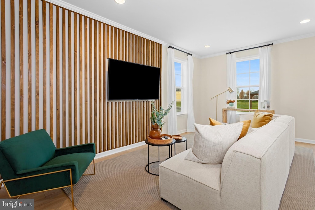 living room featuring ornamental molding