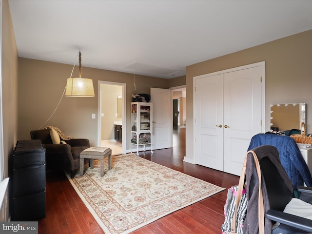 living room with dark wood-type flooring