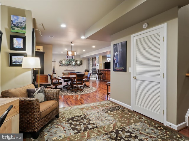 living room with wood-type flooring