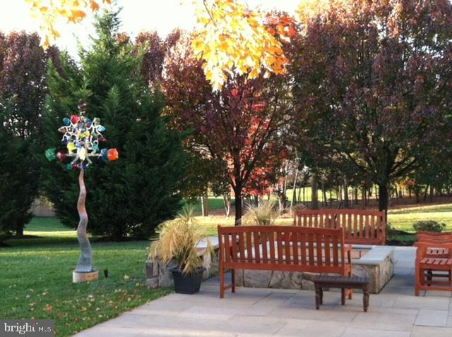 surrounding community with a lawn and a patio