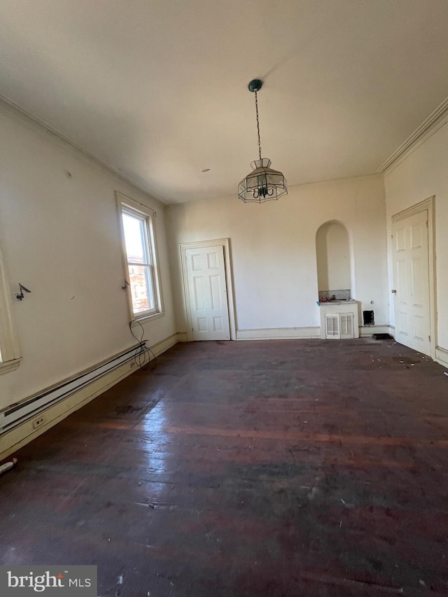 unfurnished living room featuring a baseboard radiator