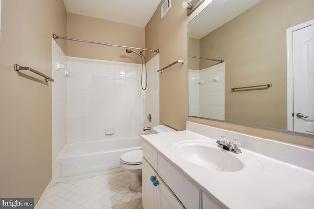 full bathroom with tile patterned flooring, vanity, toilet, and shower / tub combination