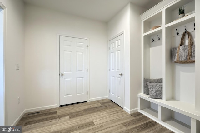 mudroom featuring light wood-type flooring