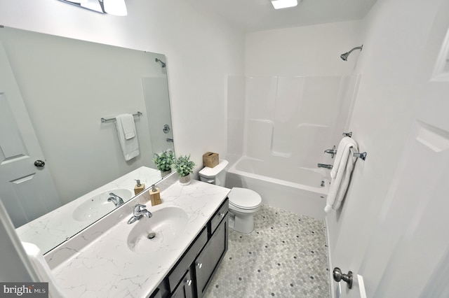 full bathroom featuring vanity, toilet, and shower / washtub combination