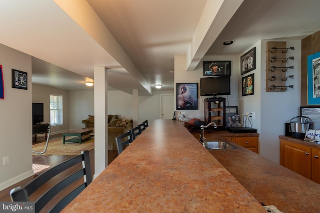 dining room featuring sink and hardwood / wood-style floors