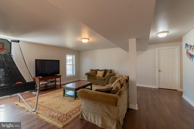 living room featuring dark hardwood / wood-style floors