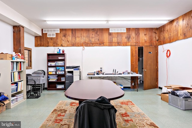 interior space with wood walls