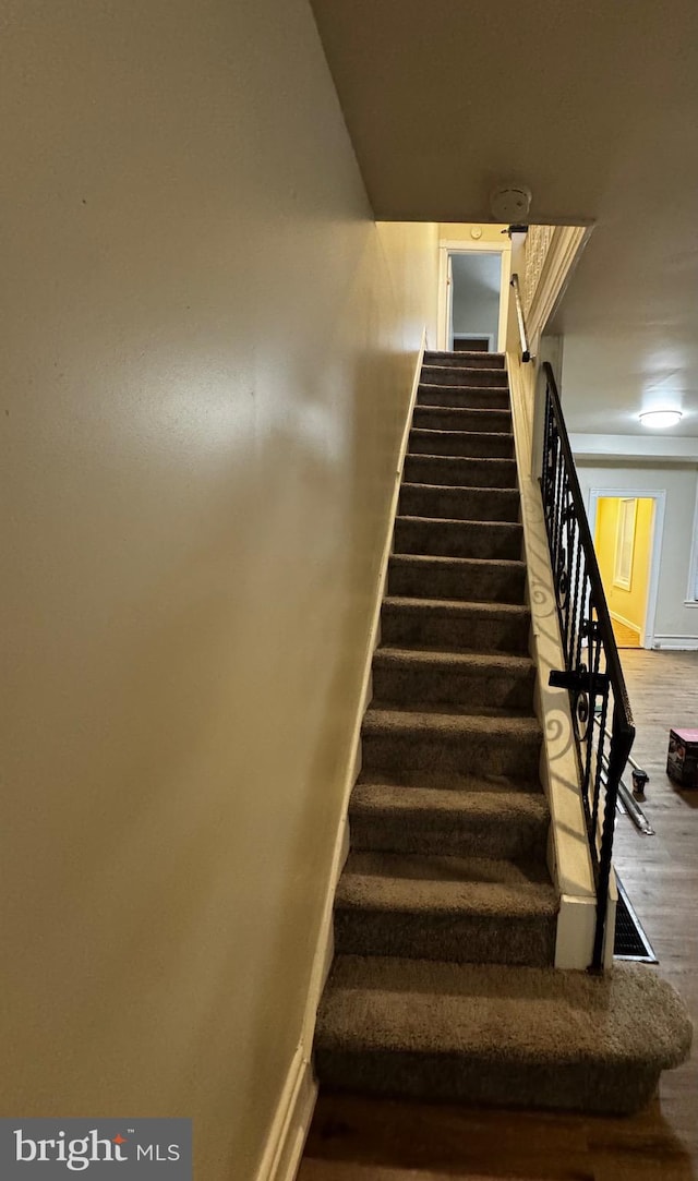 stairway with wood-type flooring