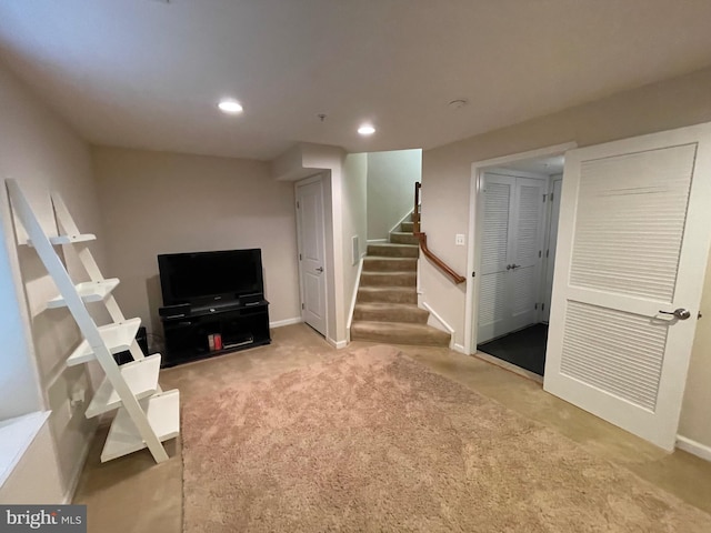 basement with light carpet