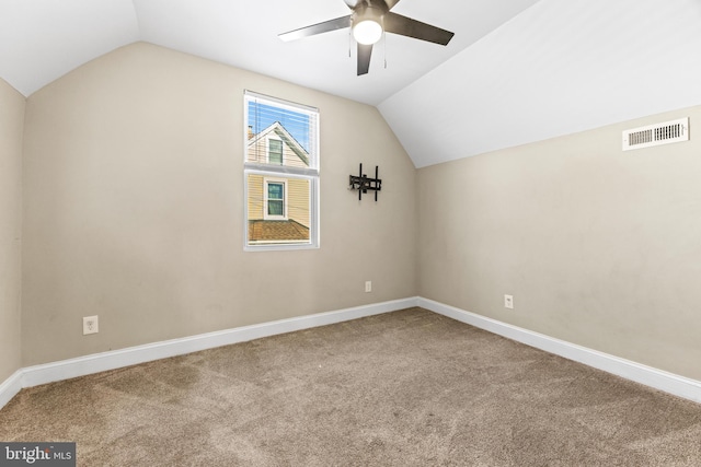 bonus room featuring carpet, ceiling fan, and lofted ceiling