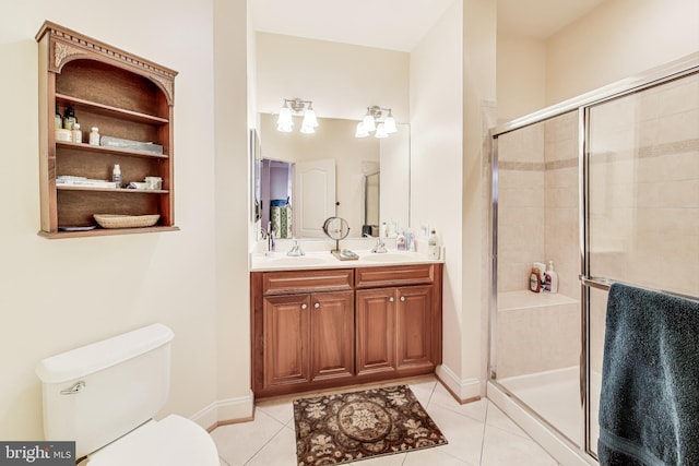 bathroom featuring tile patterned floors, toilet, and an enclosed shower