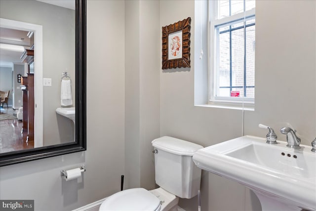 bathroom featuring a healthy amount of sunlight, sink, and toilet