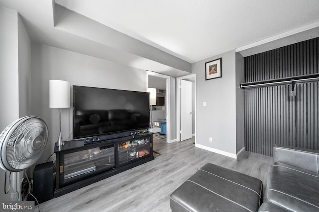 living room featuring baseboards and wood finished floors