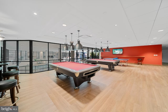 playroom featuring light wood finished floors, a wall of windows, and a wealth of natural light