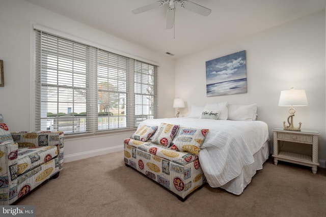 bedroom featuring carpet flooring and ceiling fan