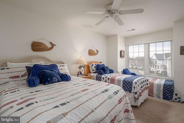 bedroom with carpet floors and ceiling fan