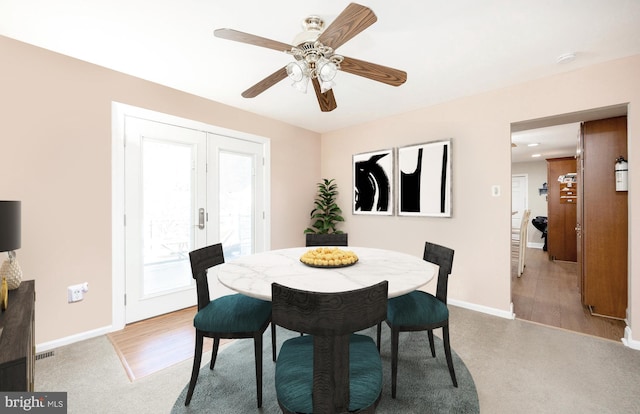 dining area featuring ceiling fan