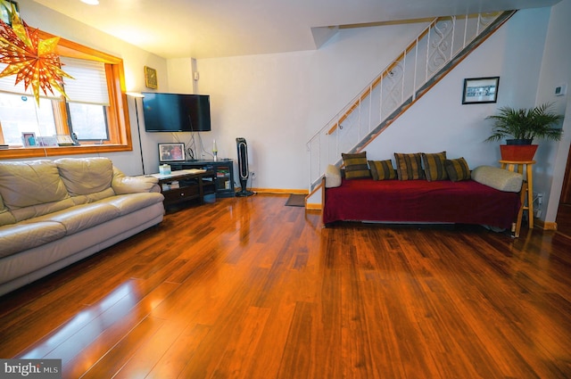 living room with dark wood-type flooring