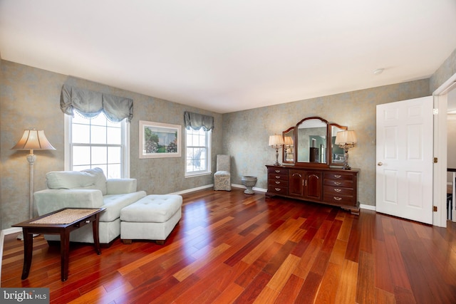 living area featuring dark wood-type flooring