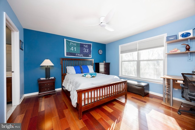 bedroom with ceiling fan and wood-type flooring