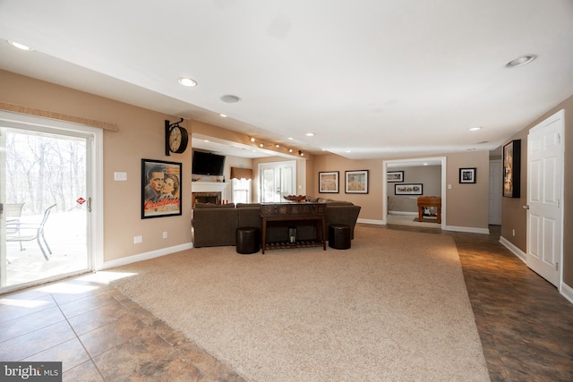 living room featuring carpet