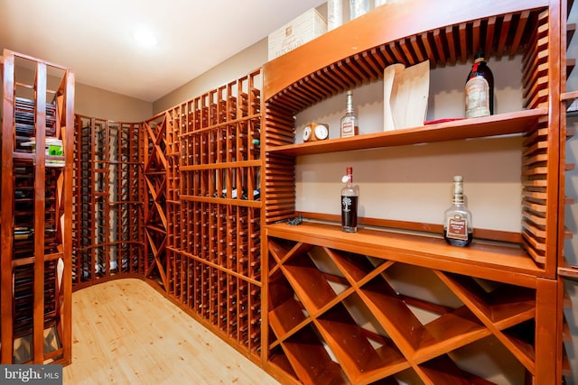 wine room featuring wood-type flooring