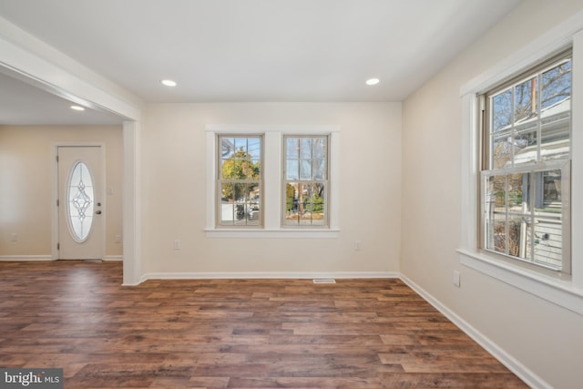 foyer featuring plenty of natural light and dark hardwood / wood-style floors