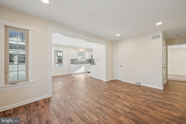 unfurnished living room featuring dark hardwood / wood-style floors