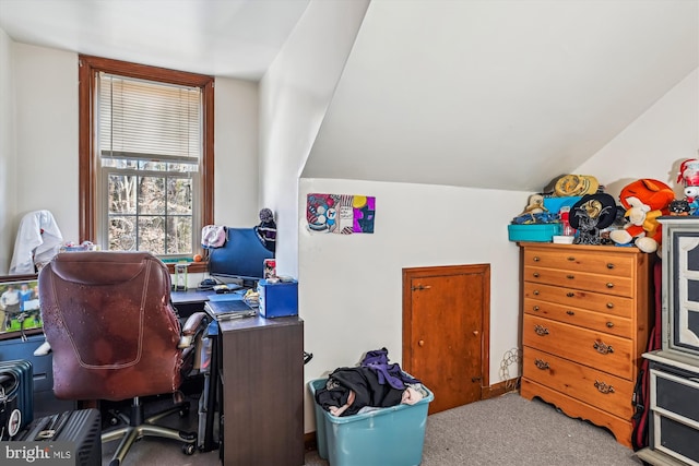 office area featuring light colored carpet