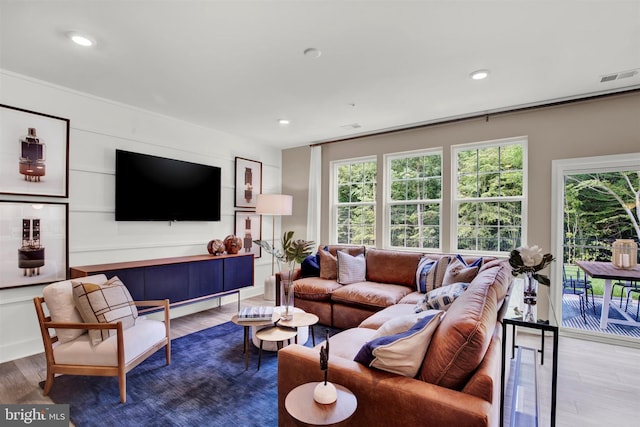 living room with hardwood / wood-style flooring