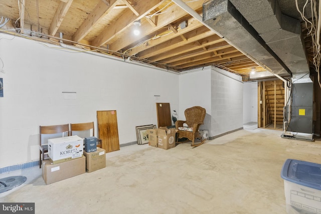 basement featuring heating unit