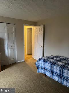 unfurnished bedroom featuring carpet, a textured ceiling, and a closet