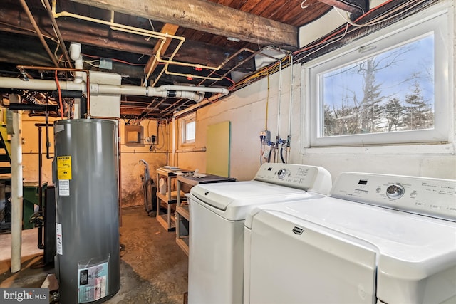 washroom featuring washer and clothes dryer and water heater