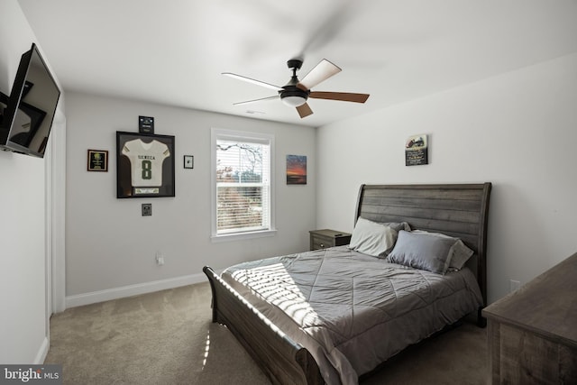 bedroom with carpet flooring and ceiling fan